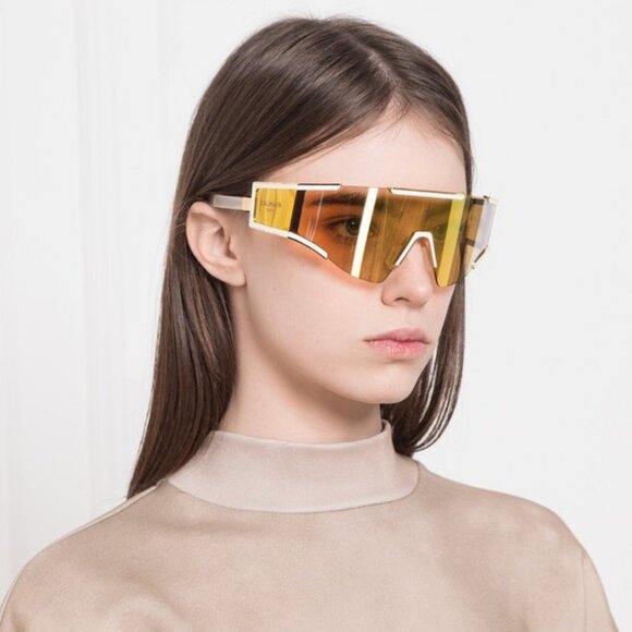 Balmain Women Sunglasses Gold Bronze Mirror Mask FLECHE BPS-138B-141 BRAND NEW - Picture 11 of 15